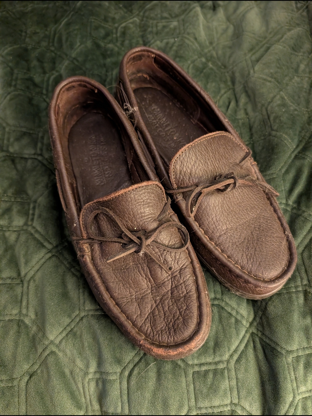 Minnetonka Dark Brown Leather Moc Toe Slip-On Loafers